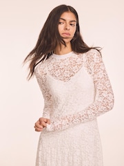 Mint Velvet White Lace Full Asymmetric Midi Dress - Image 4 of 8