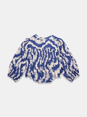 Mint Velvet Blue Cotton Printed Blouse - Image 6 of 7
