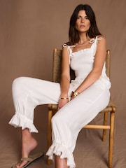 Mint Velvet White Linen Shirred Top - Image 2 of 8