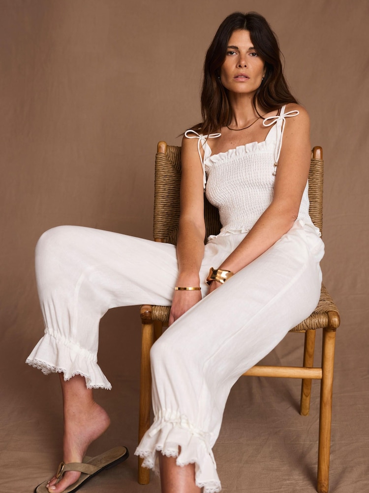 Mint Velvet White Linen Shirred Top - Image 2 of 8