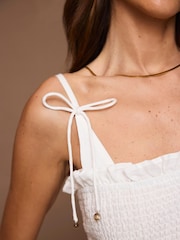 Mint Velvet White Linen Shirred Top - Image 6 of 8