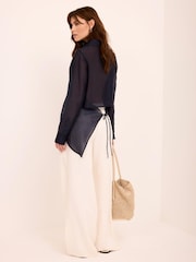 Mint Velvet Blue Longline Tie Back Shirt - Image 2 of 8