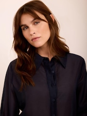 Mint Velvet Blue Longline Tie Back Shirt - Image 5 of 8