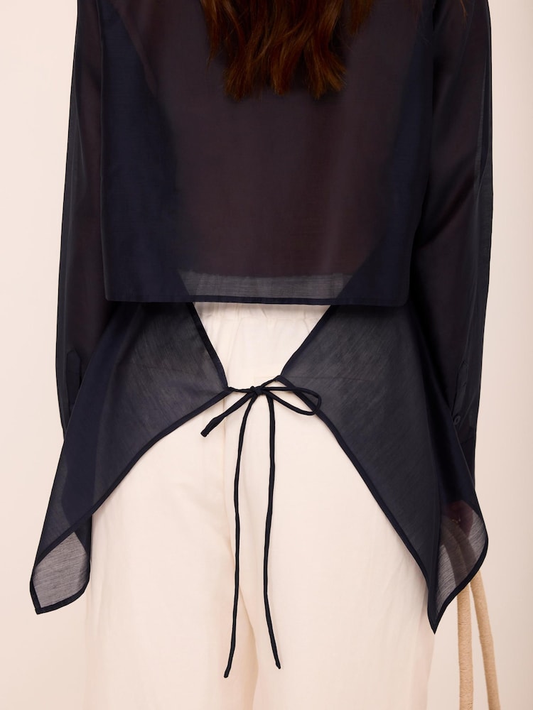 Mint Velvet Blue Longline Tie Back Shirt - Image 8 of 8
