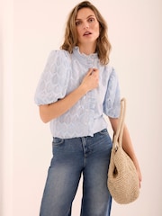Mint Velvet Blue Jacquard Ruffle Blouse - Image 4 of 7