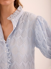 Mint Velvet Blue Jacquard Ruffle Blouse - Image 5 of 7