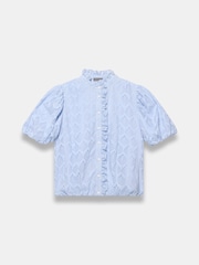 Mint Velvet Blue Jacquard Ruffle Blouse - Image 6 of 7