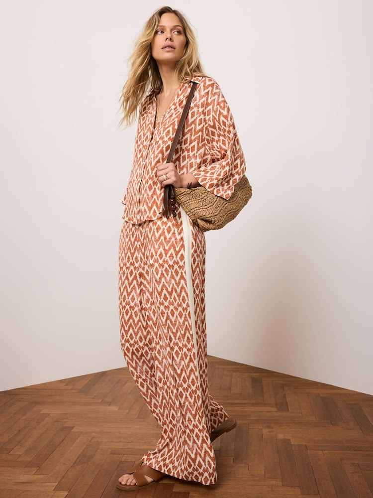 Mint Velvet Orange Geo Print Wide Leg Trousers - Image 1 of 8