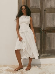 Mint Velvet White Cotton Broderie Midi Dress - Image 1 of 7