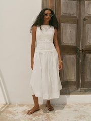 Mint Velvet White Cotton Broderie Midi Dress - Image 2 of 7