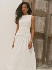 Mint Velvet White Cotton Broderie Midi Dress - Image 3 of 7