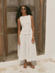 Mint Velvet White Cotton Broderie Midi Dress - Image 4 of 7