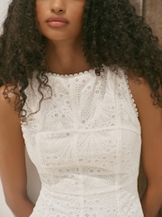 Mint Velvet White Cotton Broderie Midi Dress - Image 5 of 7