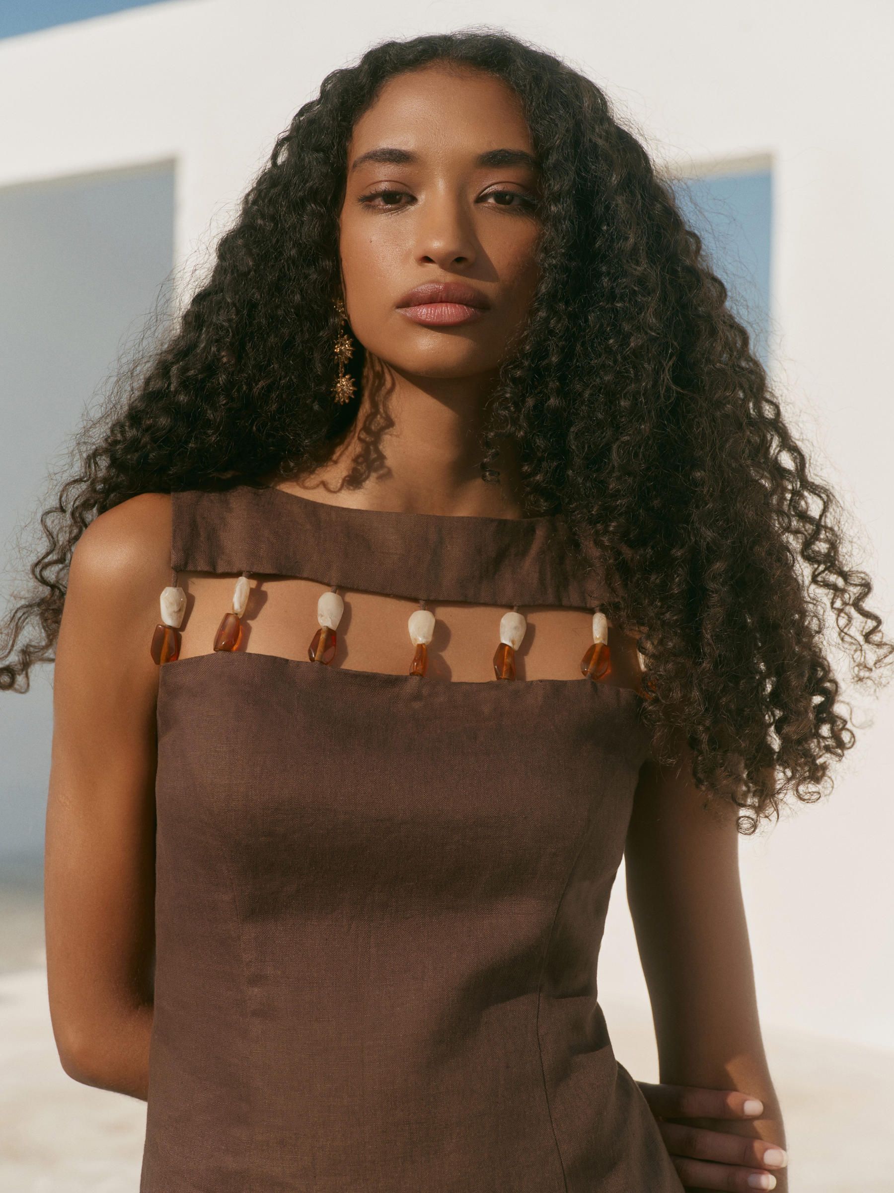 Buy Mint Velvet Brown Linen Beaded Mini Dress from the Next UK