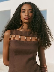 Marrón - Mint Velvet Linen Beaded Mini Dress - Imagen 3 de 8