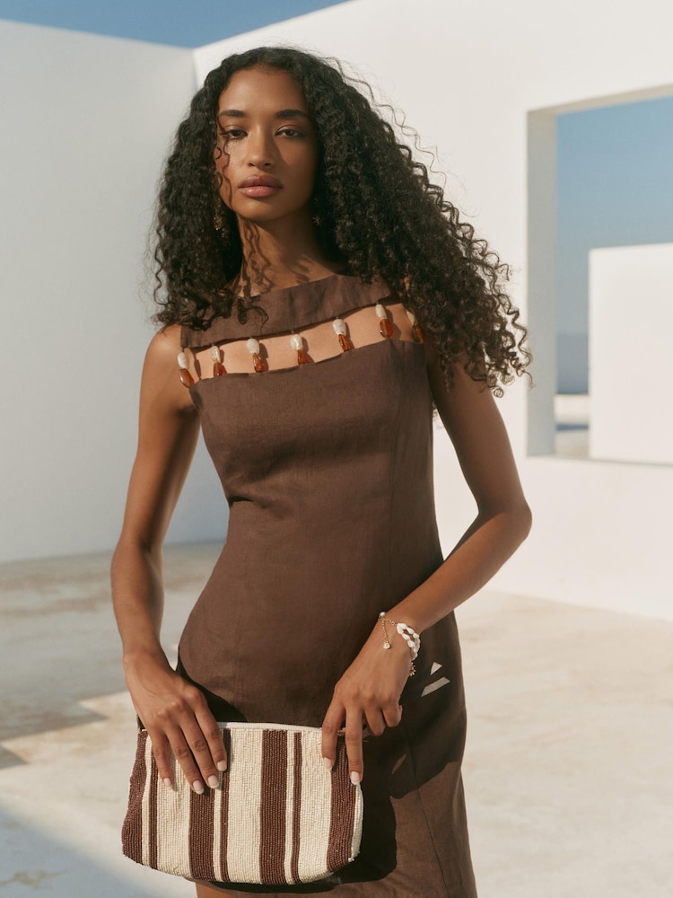 brown linen short dress Lizzy Brown Linen Mini Dress