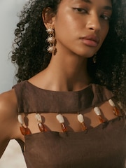 Marrón - Mint Velvet Linen Beaded Mini Dress - Imagen 6 de 8