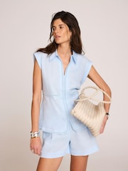 Mint Velvet Blue Linen Sleeveless Shirt - Image 2 of 7