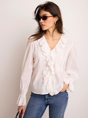 Mint Velvet White Cotton Ruffle Trim Blouse - Image 1 of 7