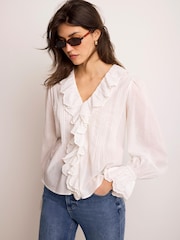 Mint Velvet White Cotton Ruffle Trim Blouse - Image 2 of 7