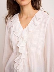 Mint Velvet White Cotton Ruffle Trim Blouse - Image 4 of 7