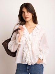 Mint Velvet White Cotton Ruffle Trim Blouse - Image 5 of 7
