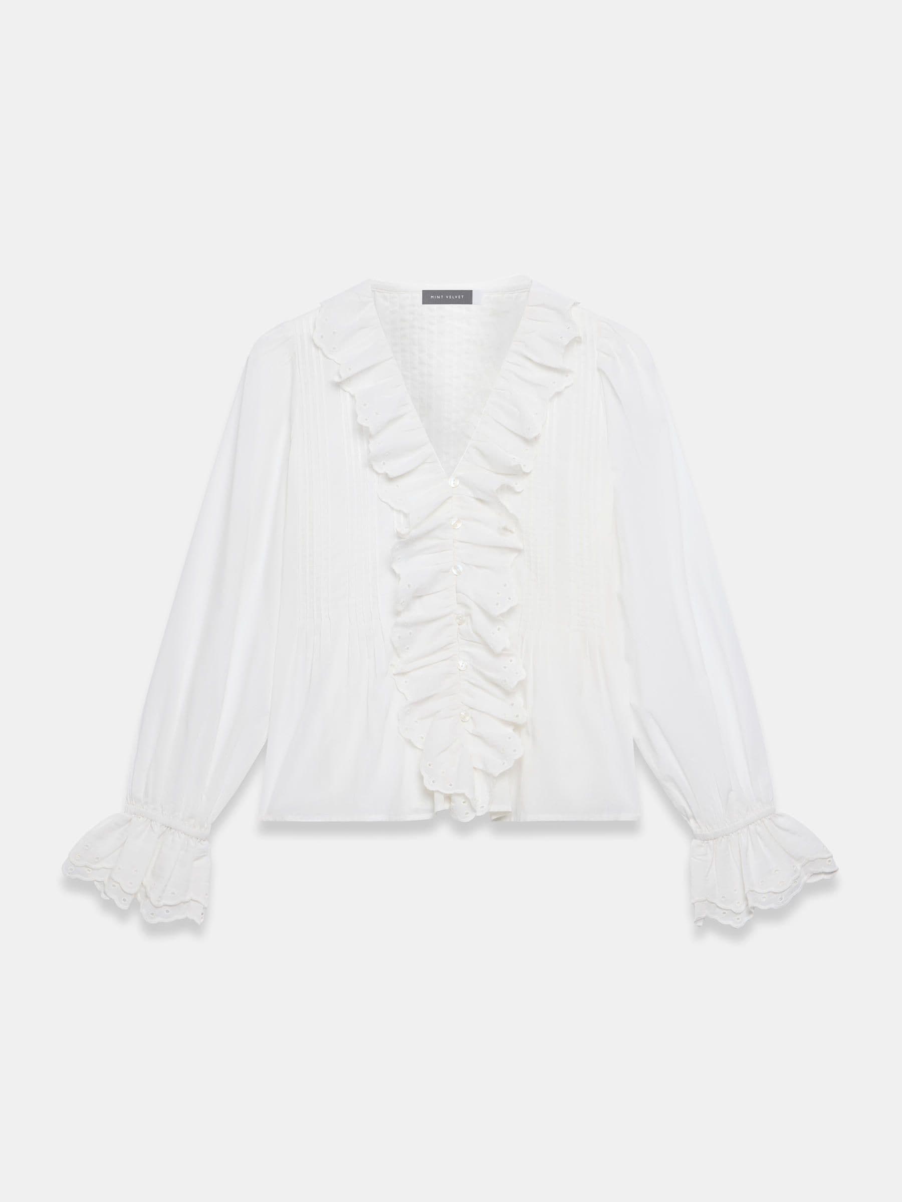 Buy Mint Velvet White Cotton Ruffle Trim Blouse from Next USA