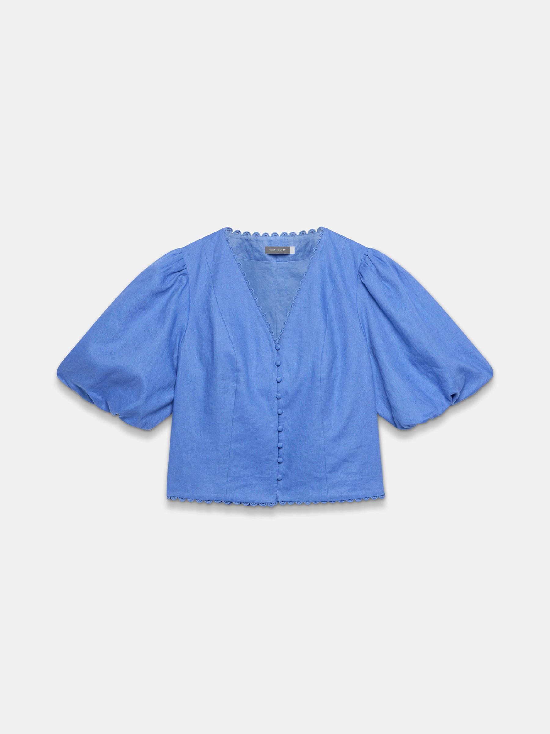Buy Mint Velvet Blue Linen Puff Sleeve Top from the Next UK online