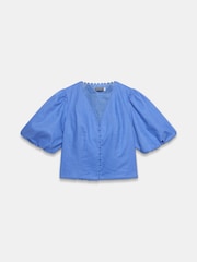 Mint Velvet Blue Linen Puff Sleeve Top - Image 7 of 8