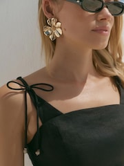 Mint Velvet Gold Tone Statement Flower Earrings - Image 4 of 4