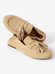 Mint Velvet Natural Indie Suede Beaded Loafers - Image 4 of 5