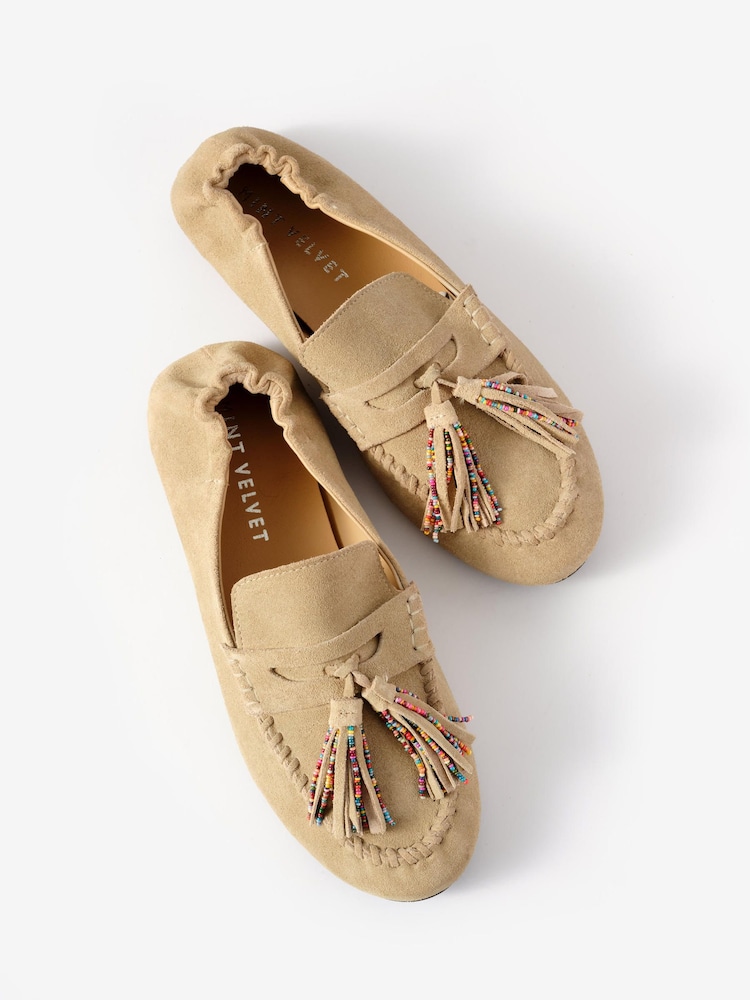 Mint Velvet Natural Indie Suede Beaded Loafers - Image 5 of 5