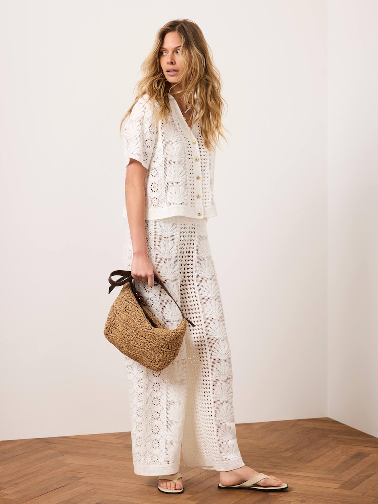 Mint Velvet White Crochet Knit Trousers - Image 2 of 7
