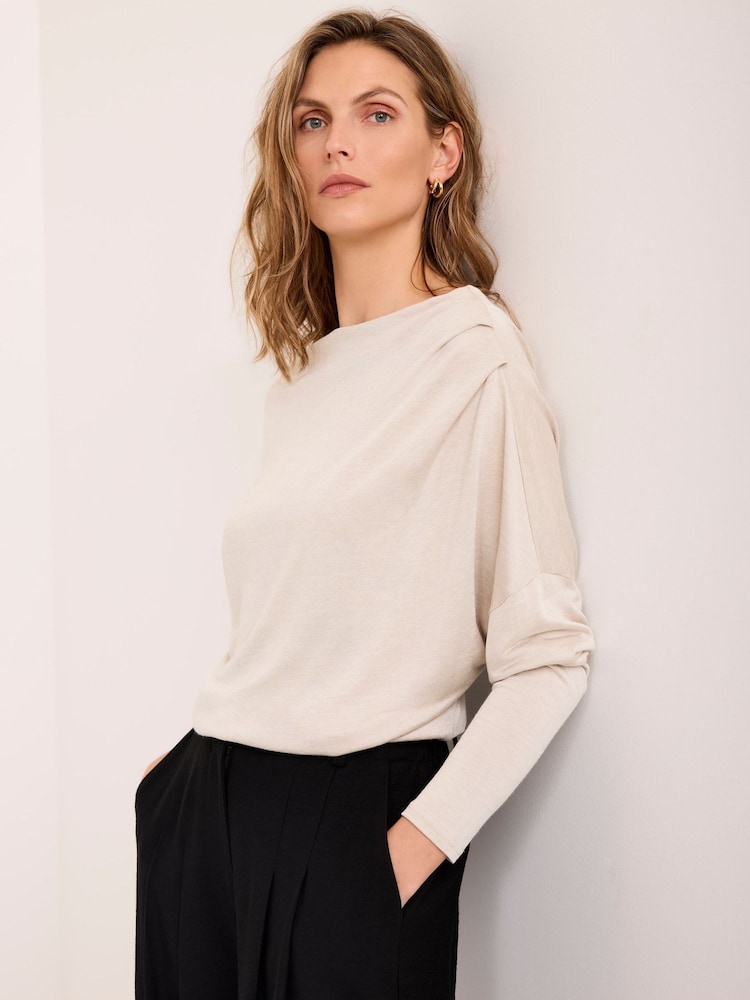 Mint Velvet Natural Metallic Ruched Long Sleeve Top - Image 2 of 7 Mint Velvet Natural Metallic Ruched Long Sleeve Top - Image 2 of 7