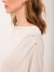 Mint Velvet Natural Metallic Ruched Long Sleeve Top - Image 3 of 7