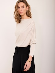 Mint Velvet Natural Metallic Ruched Long Sleeve Top - Image 5 of 7