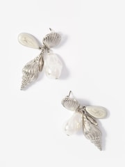 Mint Velvet Silver Tone Shell Drop Earrings - Image 2 of 3