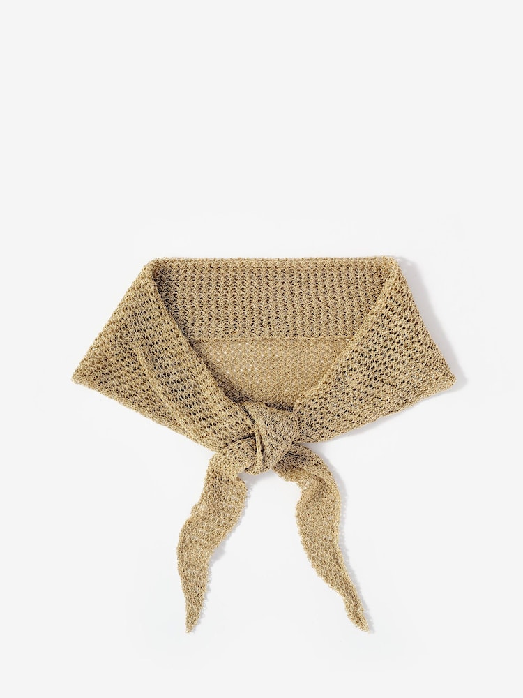 Mint Velvet Gold Metallic Mini Triangle Neck Scarf - Image 1 of 3
