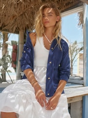 Mint Velvet Blue Cotton Utility Shacket - Image 4 of 8