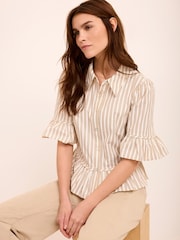 Mint Velvet Natural Striped Ruffle Trim Shirt - Image 2 of 8
