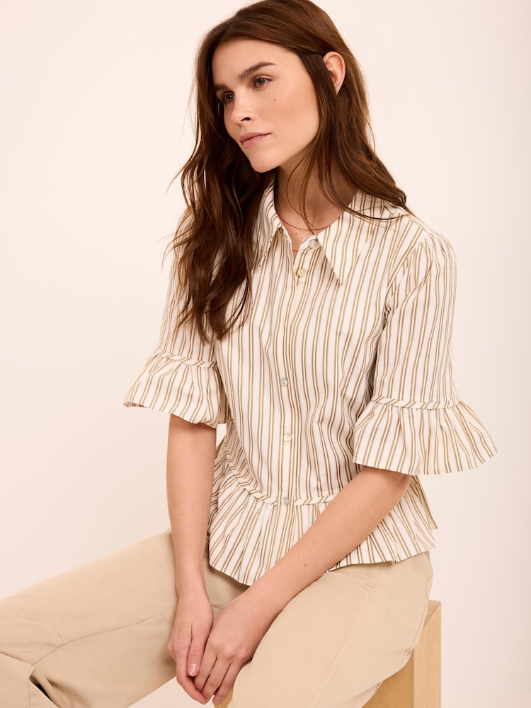 Mint Velvet Natural Striped Ruffle Trim Shirt - Image 2 of 8