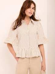 Mint Velvet Natural Striped Ruffle Trim Shirt - Image 5 of 8