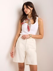 Mint Velvet White Denim Mid Length Shorts - Image 1 of 7