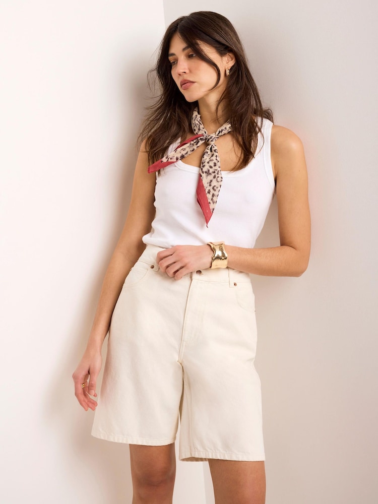 Mint Velvet White Denim Mid Length Shorts - Image 1 of 7