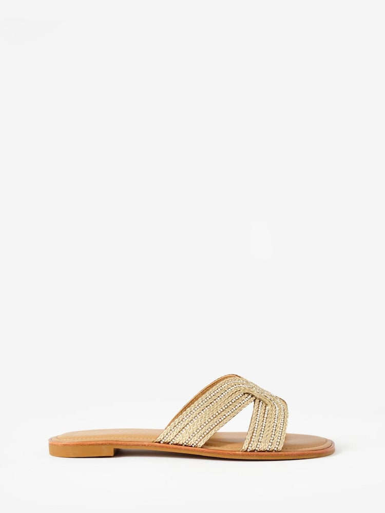 Mint Velvet Gold Darcy Metallic Detail Sandals - Image 2 of 5 Mint Velvet Gold Darcy Metallic Detail Sandals - Image 2 of 5