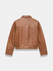 Mint Velvet Brown Leather Collared Bomber Jacket - Image 6 of 6
