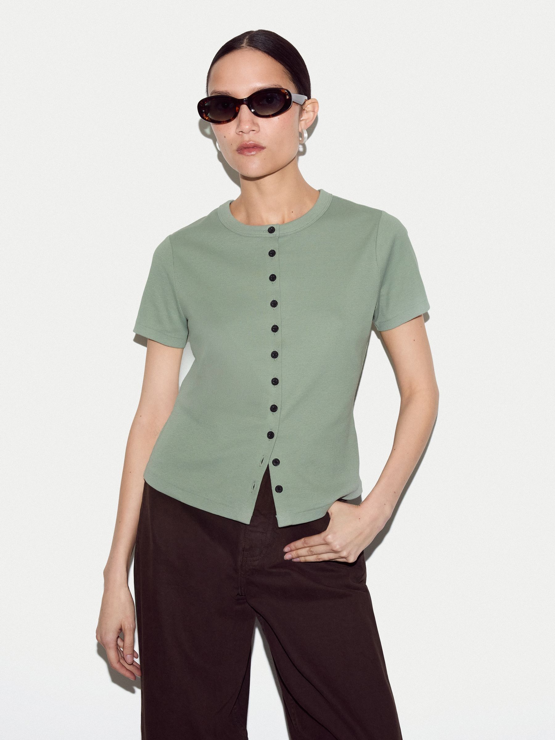 Buy Jigsaw Green Fine Rib Baby Button T-Shirt from Next Romania