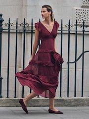 Jigsaw Red Frill Plisse Maxi Dress - Image 1 of 6