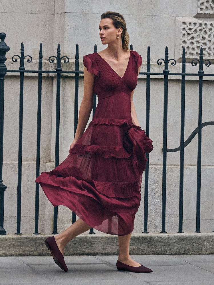 Jigsaw Red Frill Plisse Maxi Dress - Image 1 of 6