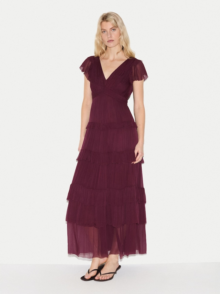 Jigsaw Red Frill Plisse Maxi Dress - Image 2 of 6